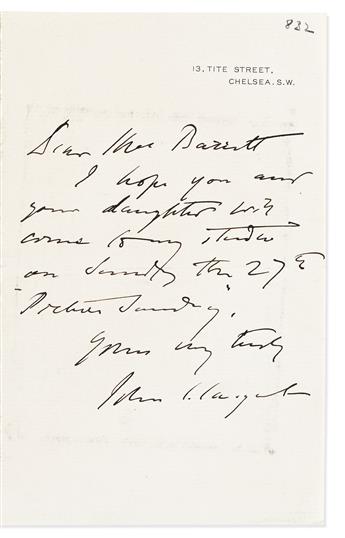 SARGENT, JOHN SINGER. Two Autograph Letters Signed, "John S. Sargent," to "Dear Mrs. Barrett" or Georges Petit, the second in French,